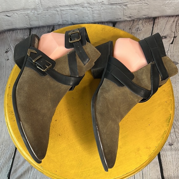 Sam Edelman Circus Hallie gladiator green leather suede heeled ankle bootie 9.5 - Picture 3 of 10